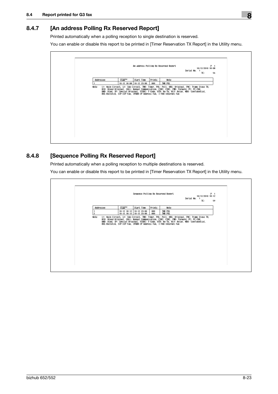 7 [an address polling rx reserved report, 8 [sequence polling rx reserved report, An address polling rx reserved report] -23 | Sequence polling rx reserved report] -23 | Konica Minolta bizhub 552 User Manual | Page 171 / 310