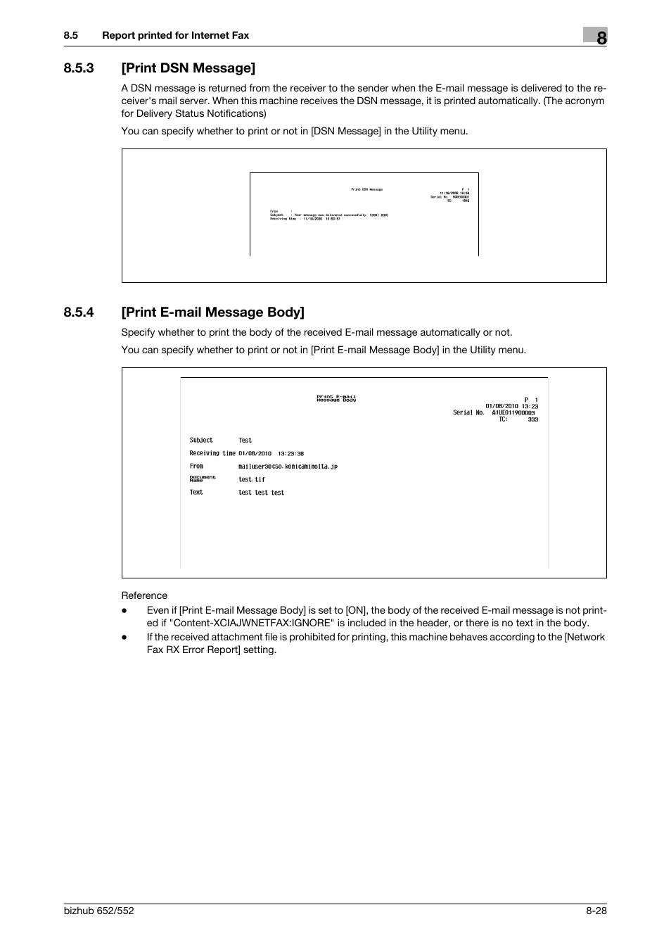 3 [print dsn message, 4 [print e-mail message body, Print dsn message] -28 | Print e-mail message body] -28 | Konica Minolta bizhub 552 User Manual | Page 176 / 310