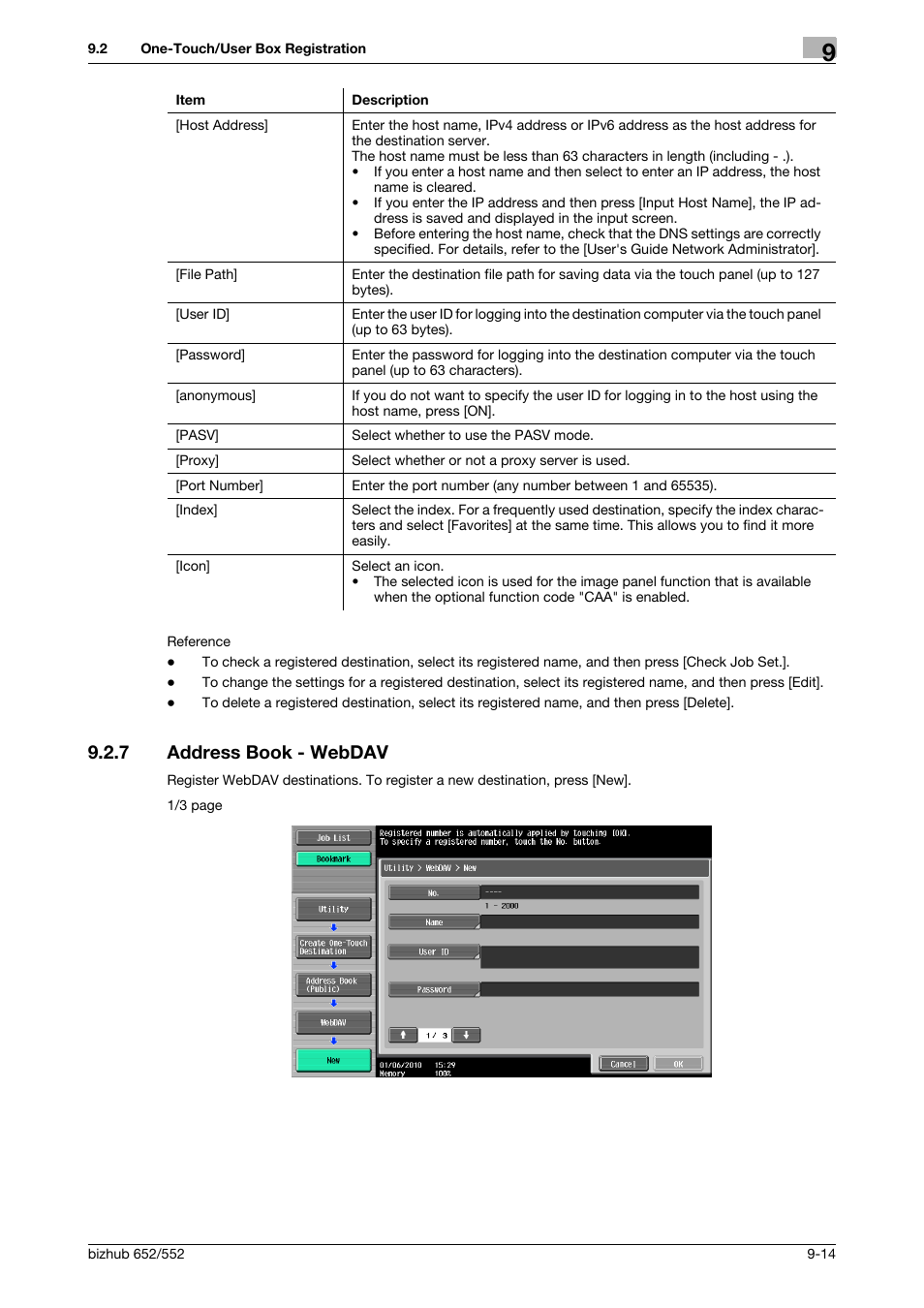 7 address book - webdav, Address book - webdav -14, P. 9-14) | Konica Minolta bizhub 552 User Manual | Page 192 / 310