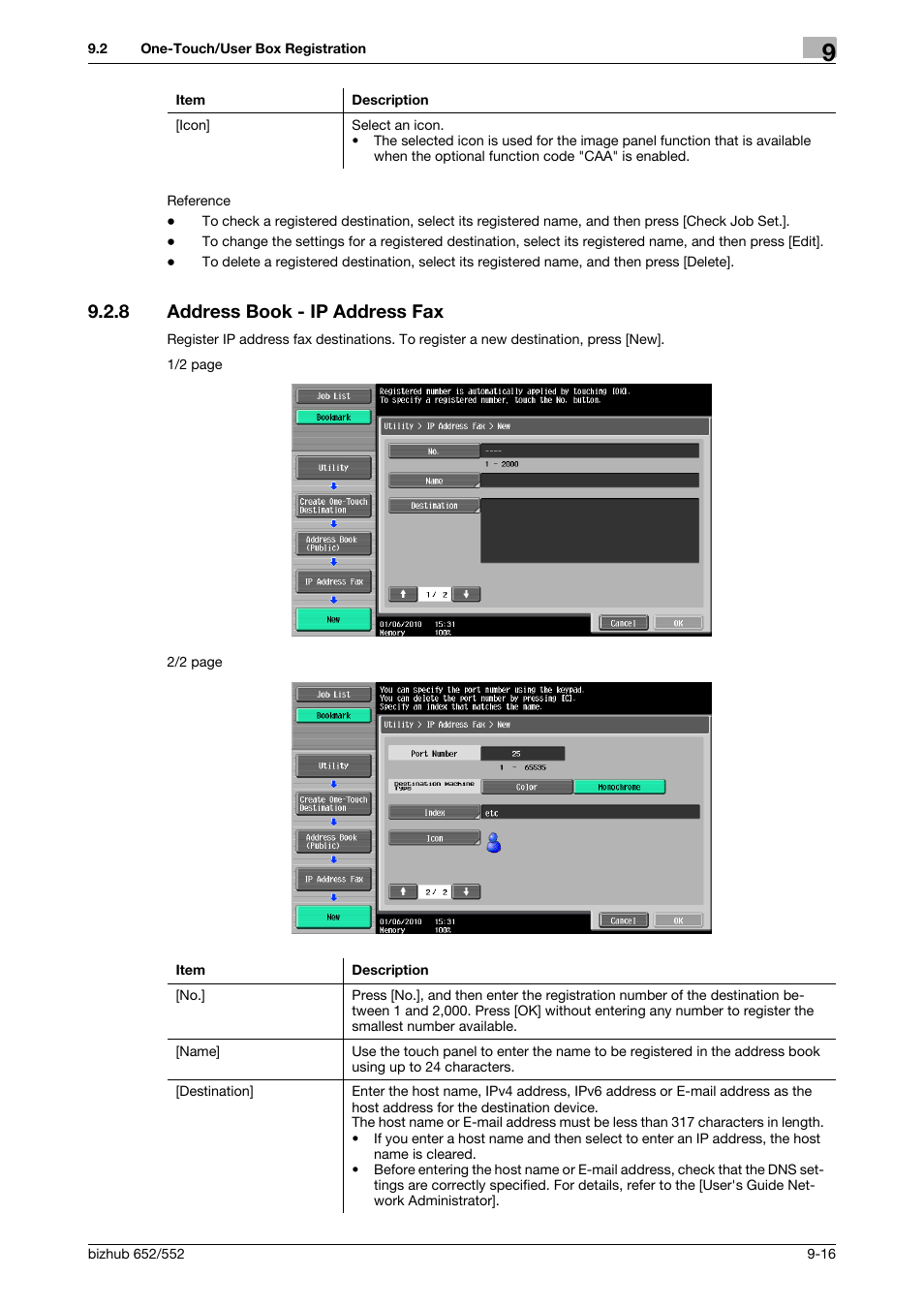 8 address book - ip address fax, Address book - ip address fax -16, P. 9-16) | Konica Minolta bizhub 552 User Manual | Page 194 / 310