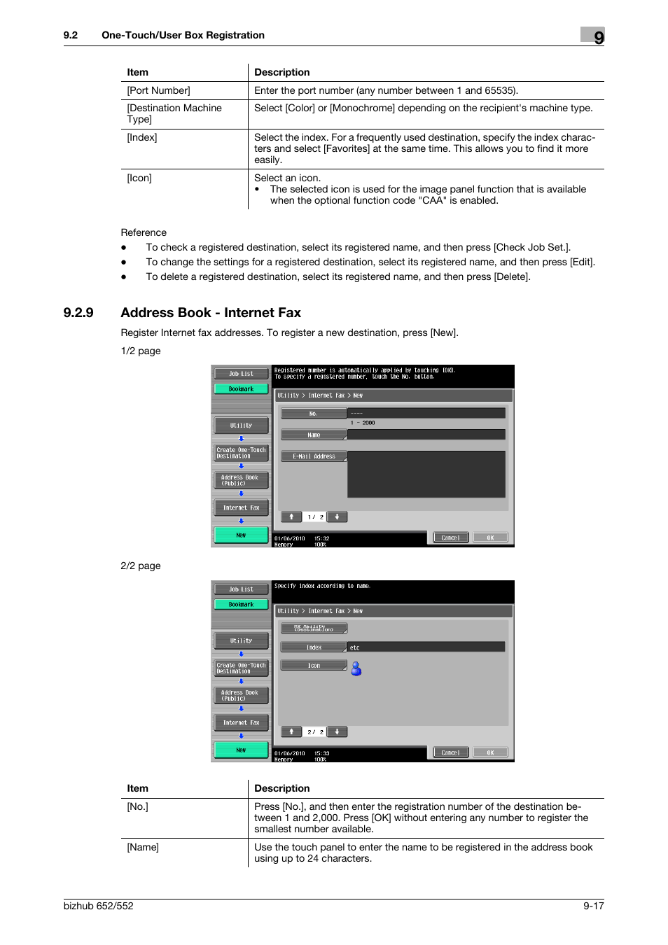 9 address book - internet fax, Address book - internet fax -17, P. 9-17) | Konica Minolta bizhub 552 User Manual | Page 195 / 310