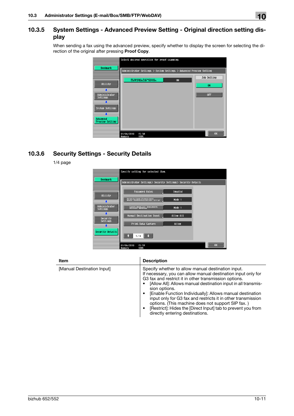 6 security settings - security details, Security settings - security details -11, P. 10-11) | Tails] (p. 10-11 | Konica Minolta bizhub 552 User Manual | Page 216 / 310