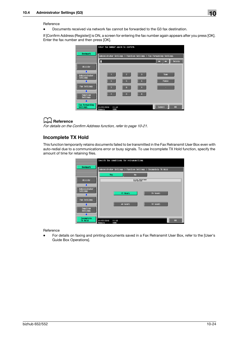 Incomplete tx hold, Incomplete tx hold -24, P. 10-24) | Konica Minolta bizhub 552 User Manual | Page 229 / 310