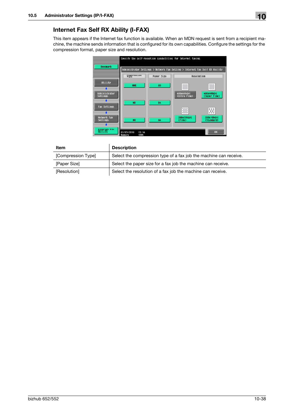 Internet fax self rx ability (i-fax), Internet fax self rx ability (i-fax) -38, Y] (p. 10-38) | Konica Minolta bizhub 552 User Manual | Page 243 / 310