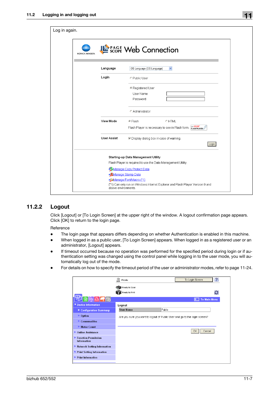 2 logout, Logout -7 | Konica Minolta bizhub 552 User Manual | Page 253 / 310