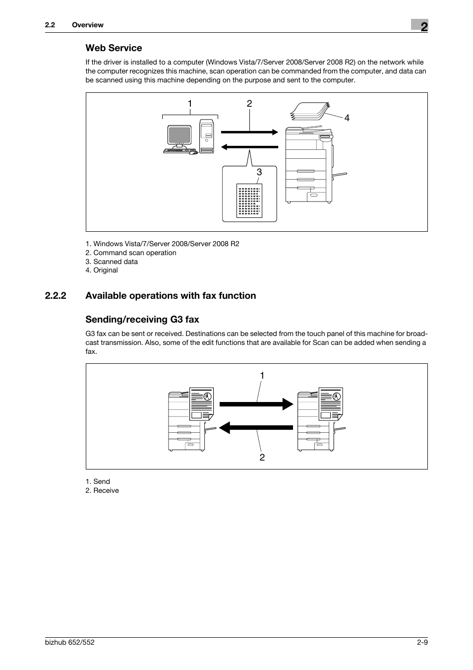 Web service, 2 available operations with fax function, Sending/receiving g3 fax | Web service -9 | Konica Minolta bizhub 552 User Manual | Page 26 / 310