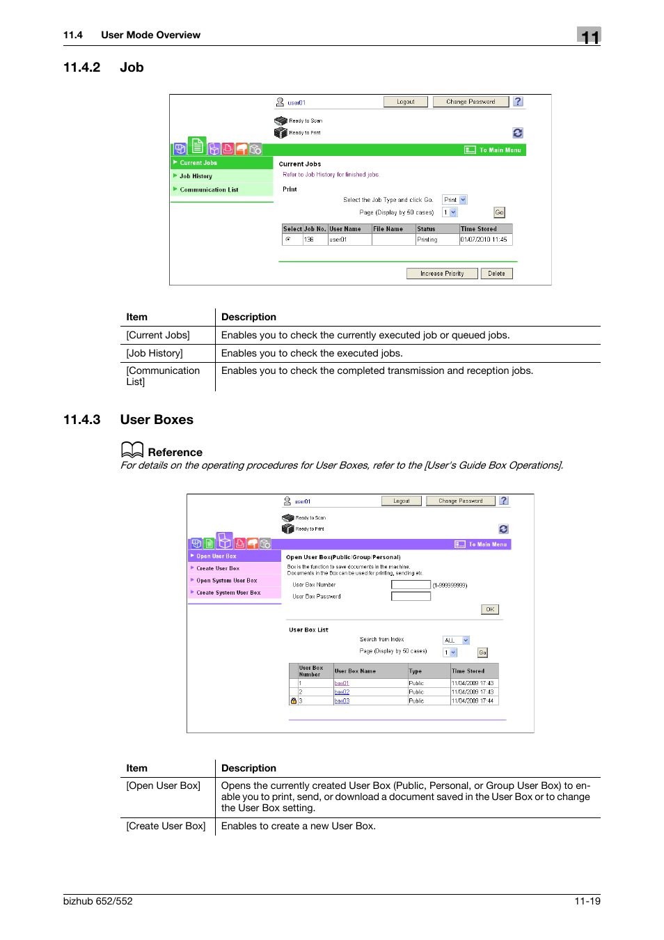 2 job, 3 user boxes, Job -19 | User boxes -19 | Konica Minolta bizhub 552 User Manual | Page 265 / 310