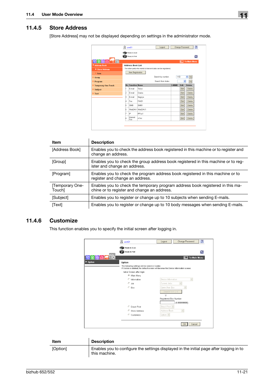 5 store address, 6 customize, Store address -21 | Customize -21 | Konica Minolta bizhub 552 User Manual | Page 267 / 310