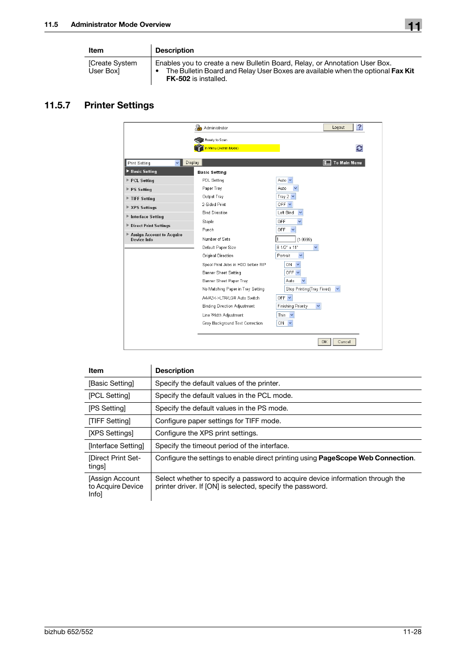 7 printer settings, Printer settings -28 | Konica Minolta bizhub 552 User Manual | Page 274 / 310