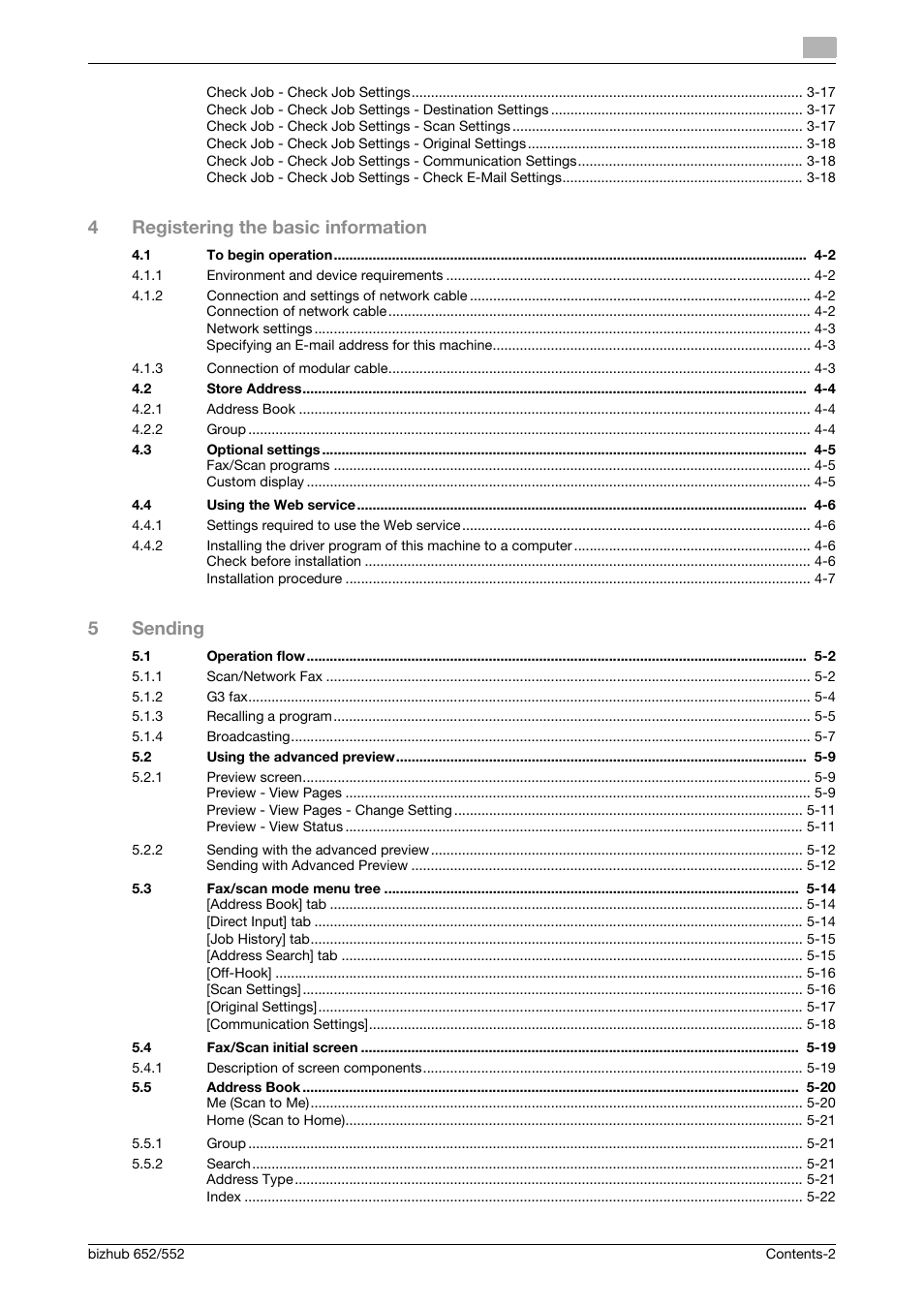 4registering the basic information, 5sending | Konica Minolta bizhub 552 User Manual | Page 3 / 310