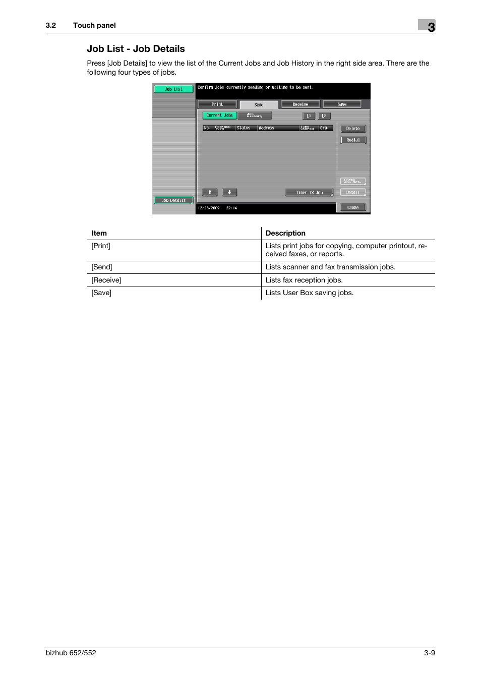 Job list - job details, Job list - job details -9 | Konica Minolta bizhub 552 User Manual | Page 38 / 310