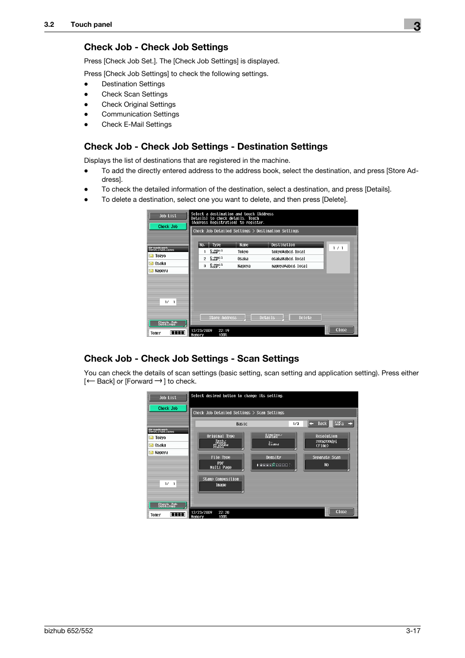 Check job - check job settings, Check job - check job settings - scan settings | Konica Minolta bizhub 552 User Manual | Page 46 / 310