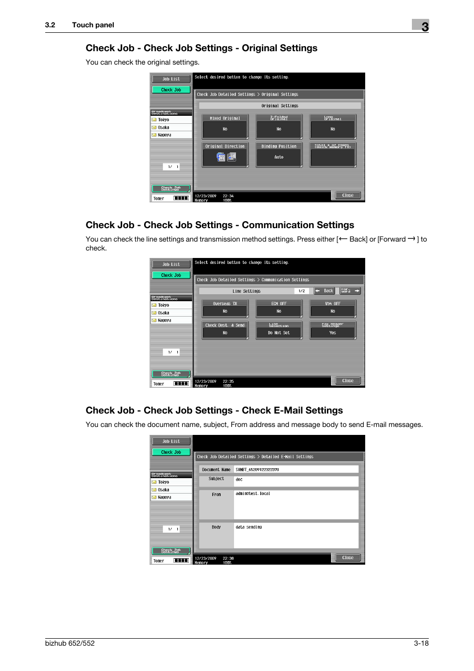 Check job - check job settings - original settings | Konica Minolta bizhub 552 User Manual | Page 47 / 310