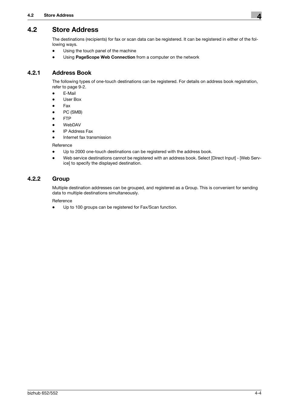 2 store address, 1 address book, 2 group | Store address -4, Address book -4, Group -4 | Konica Minolta bizhub 552 User Manual | Page 51 / 310