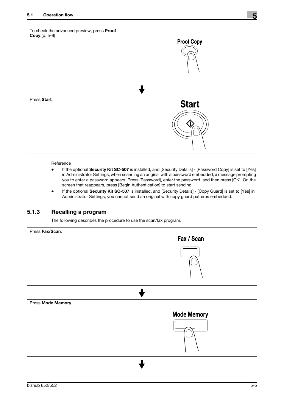 3 recalling a program, Recalling a program -5 | Konica Minolta bizhub 552 User Manual | Page 59 / 310