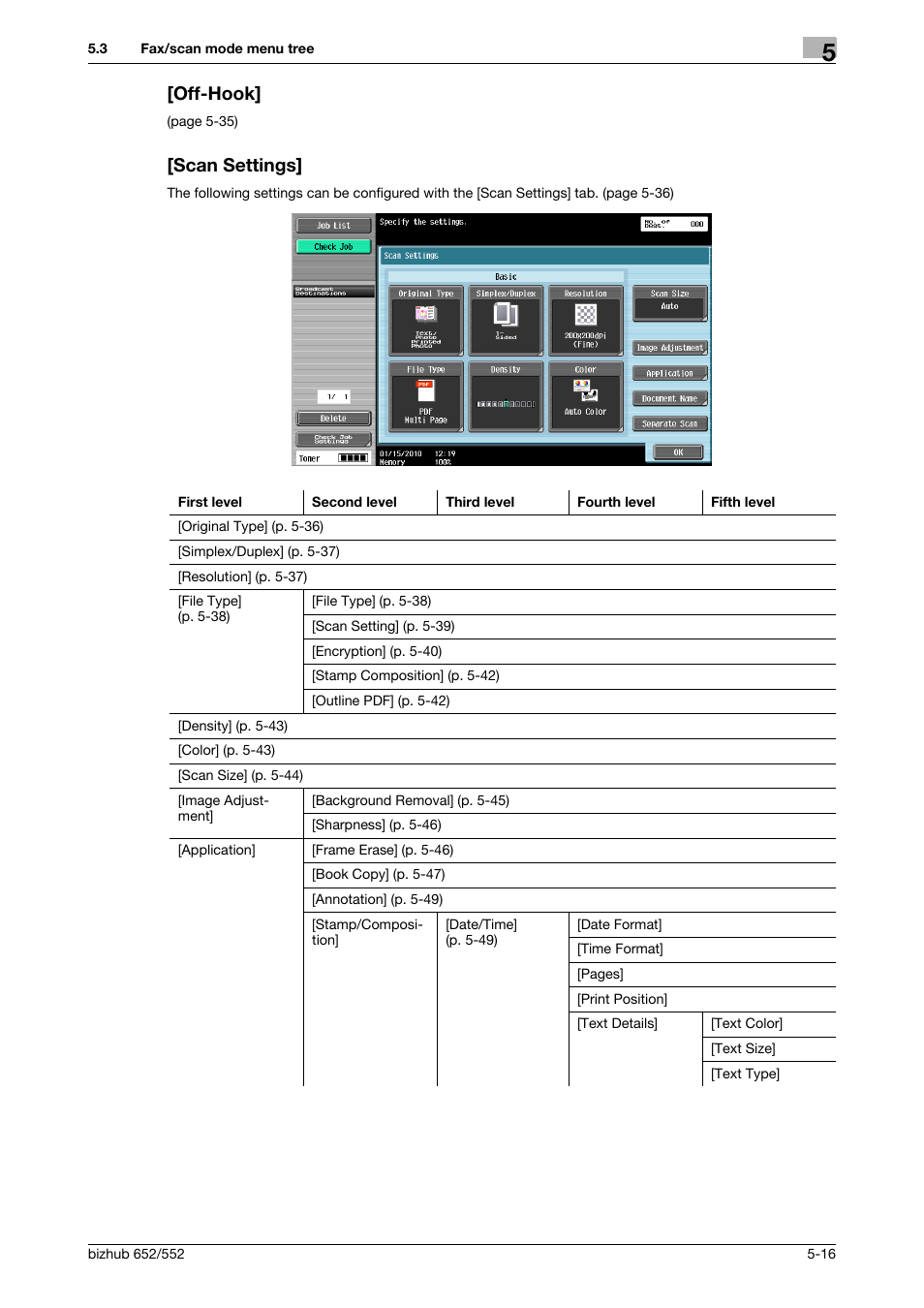 Off-hook, Scan settings, Off-hook] -16 [scan settings] -16 | Konica Minolta bizhub 552 User Manual | Page 70 / 310