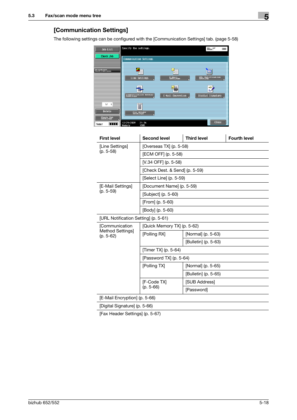 Communication settings, Communication settings] -18 | Konica Minolta bizhub 552 User Manual | Page 72 / 310