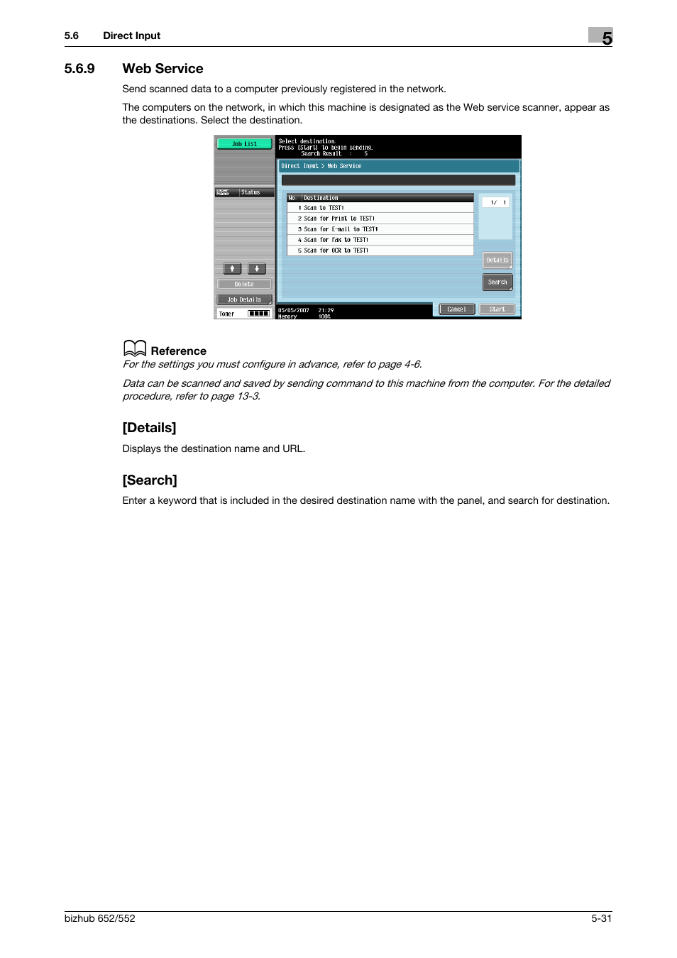 9 web service, Details, Search | Web service -31 [details] -31 [search] -31, Web services] (p. 5-31) | Konica Minolta bizhub 552 User Manual | Page 85 / 310