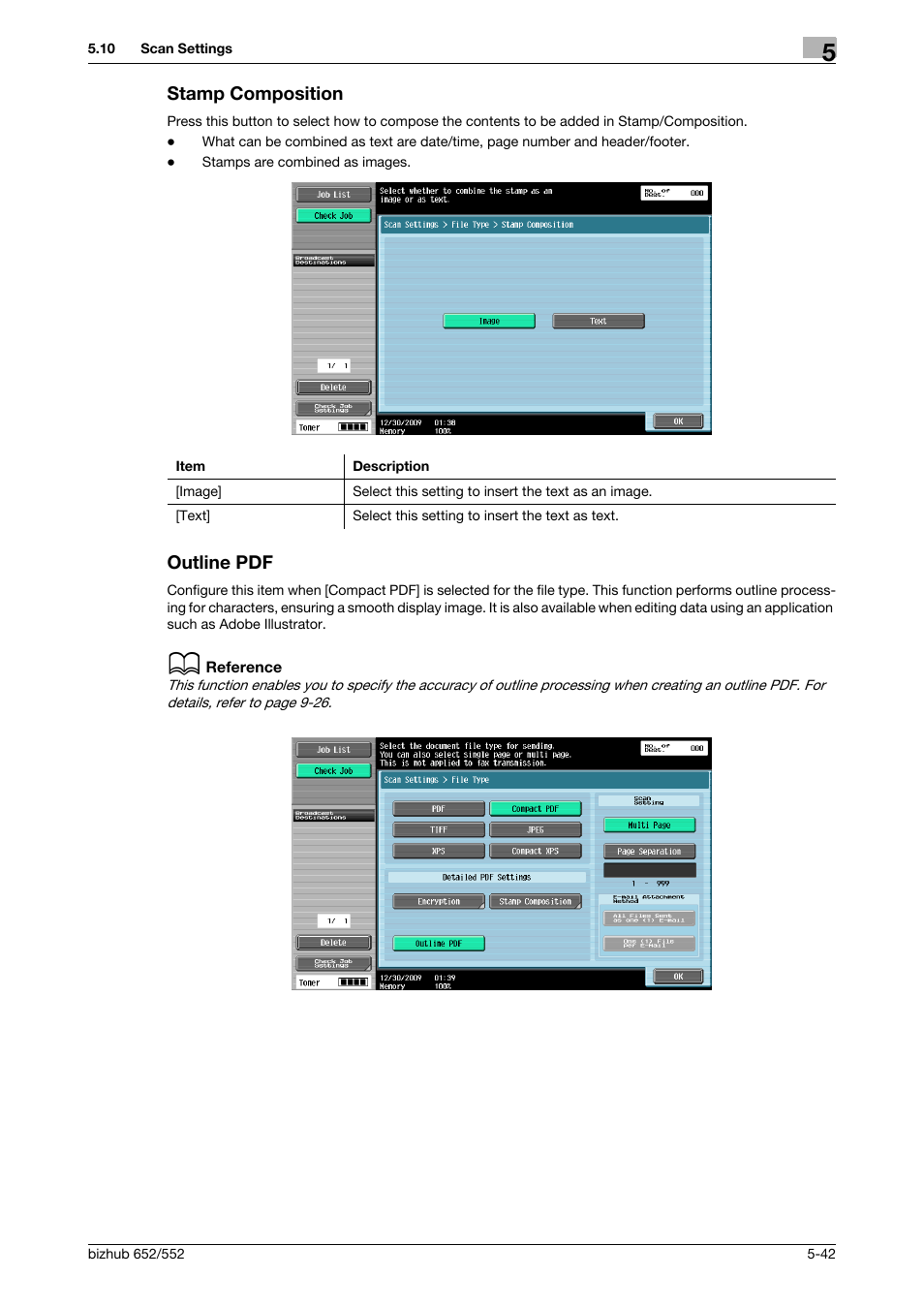 Stamp composition, Outline pdf, Stamp composition -42 outline pdf -42 | Composition] (p. 5-42), F] (p. 5-42) | Konica Minolta bizhub 552 User Manual | Page 96 / 310