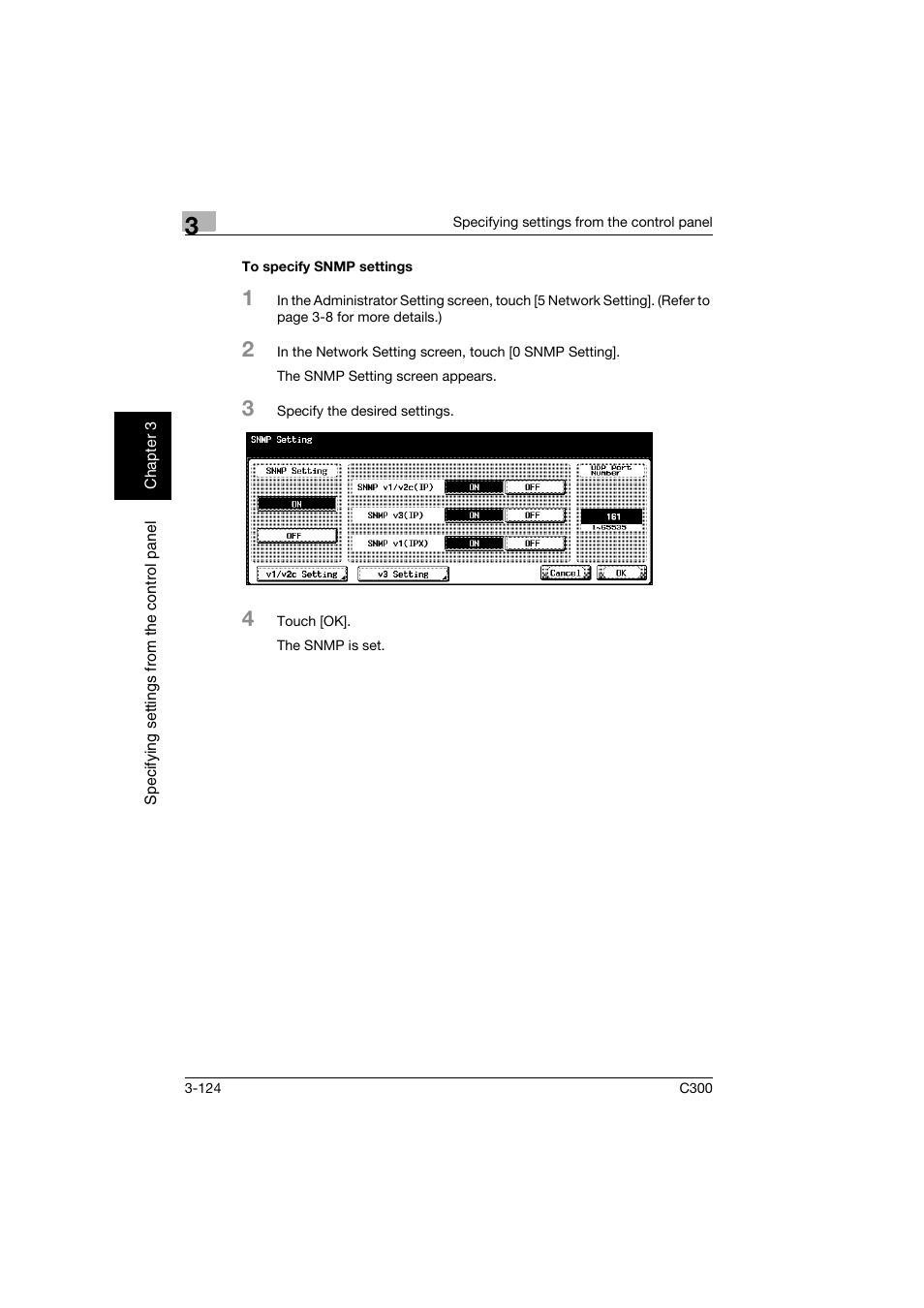 To specify snmp settings, To specify snmp settings -124 | Konica Minolta bizhub C300 User Manual | Page 235 / 392