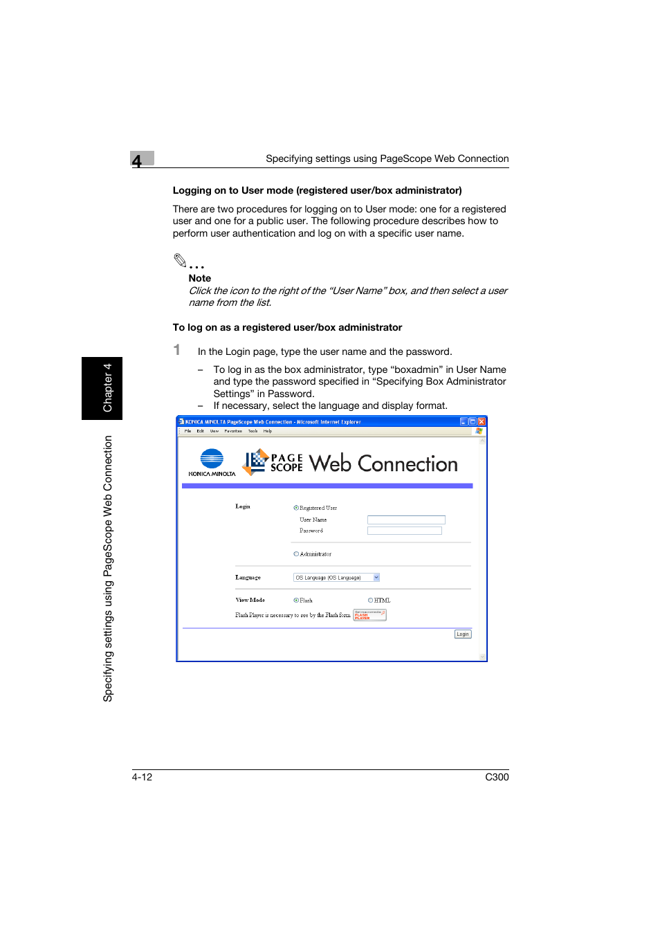 To log on as a registered user/box administrator | Konica Minolta bizhub C300 User Manual | Page 269 / 392