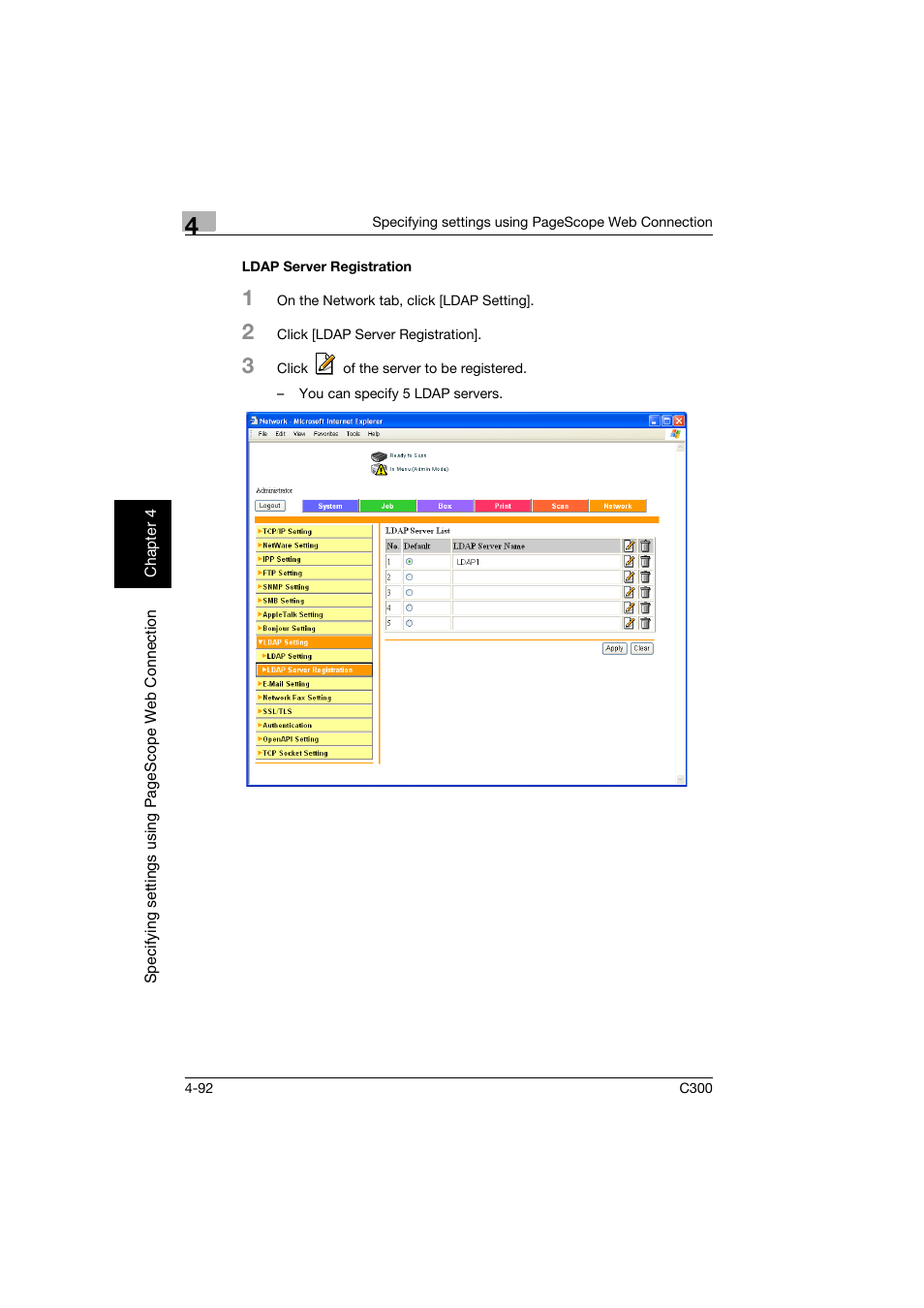 Ldap server registration, Ldap server registration -92 | Konica Minolta bizhub C300 User Manual | Page 349 / 392
