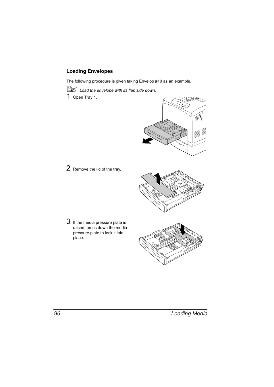 Loading envelopes, Loading envelopes 96 | Konica Minolta bizhub 40P User Manual | Page 106 / 236