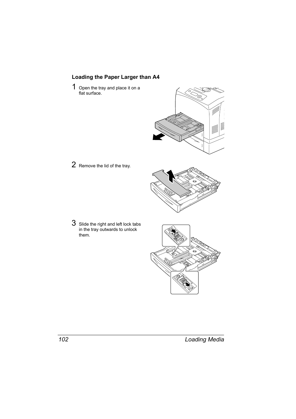 Loading the paper larger than a4, Loading the paper larger than a4 102 | Konica Minolta bizhub 40P User Manual | Page 112 / 236