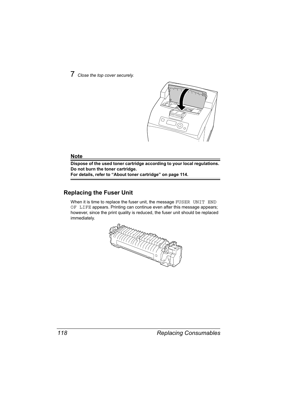Replacing the fuser unit, Replacing the fuser unit 118 | Konica Minolta bizhub 40P User Manual | Page 128 / 236