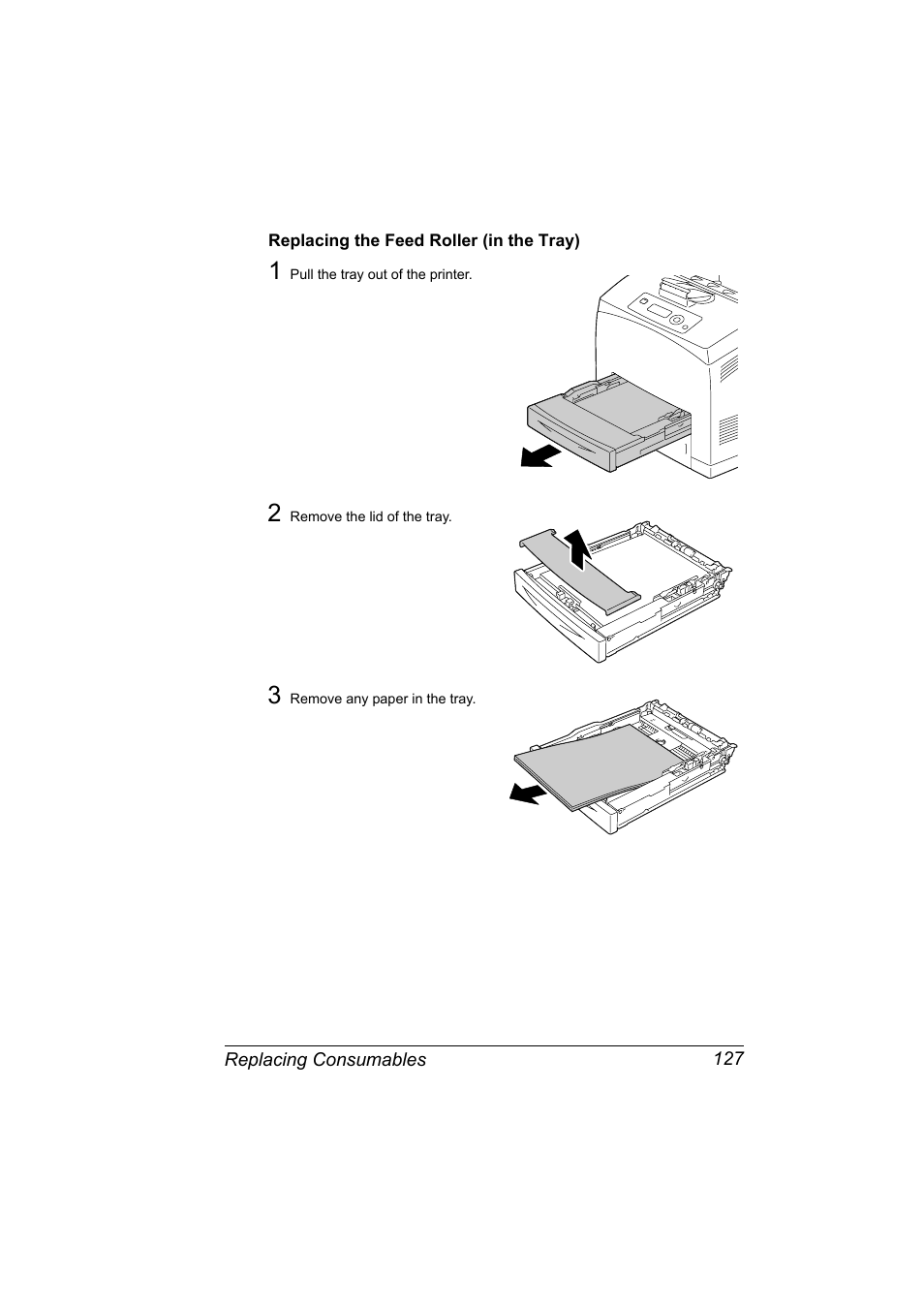Replacing the feed roller (in the tray), Replacing the feed roller (in the tray) 127 | Konica Minolta bizhub 40P User Manual | Page 137 / 236