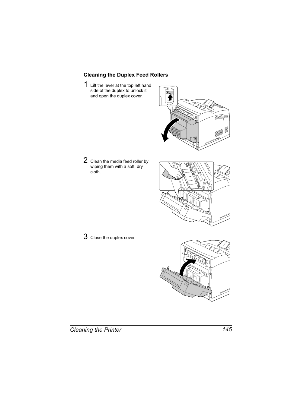 Cleaning the duplex feed rollers, Cleaning the duplex feed rollers 145 | Konica Minolta bizhub 40P User Manual | Page 155 / 236