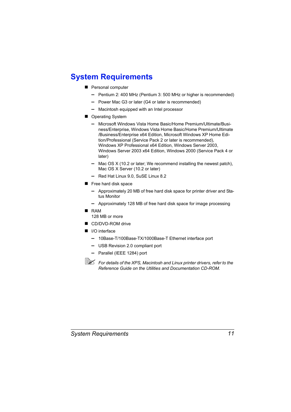 System requirements, System requirements 11 | Konica Minolta bizhub 40P User Manual | Page 21 / 236