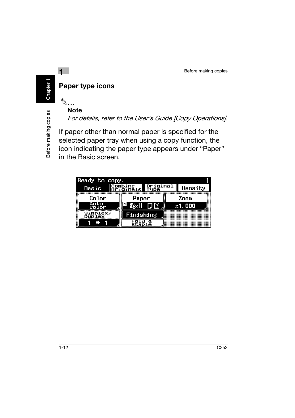 Paper type icons, Paper type icons -12 | Konica Minolta bizhub C352 User Manual | Page 21 / 160