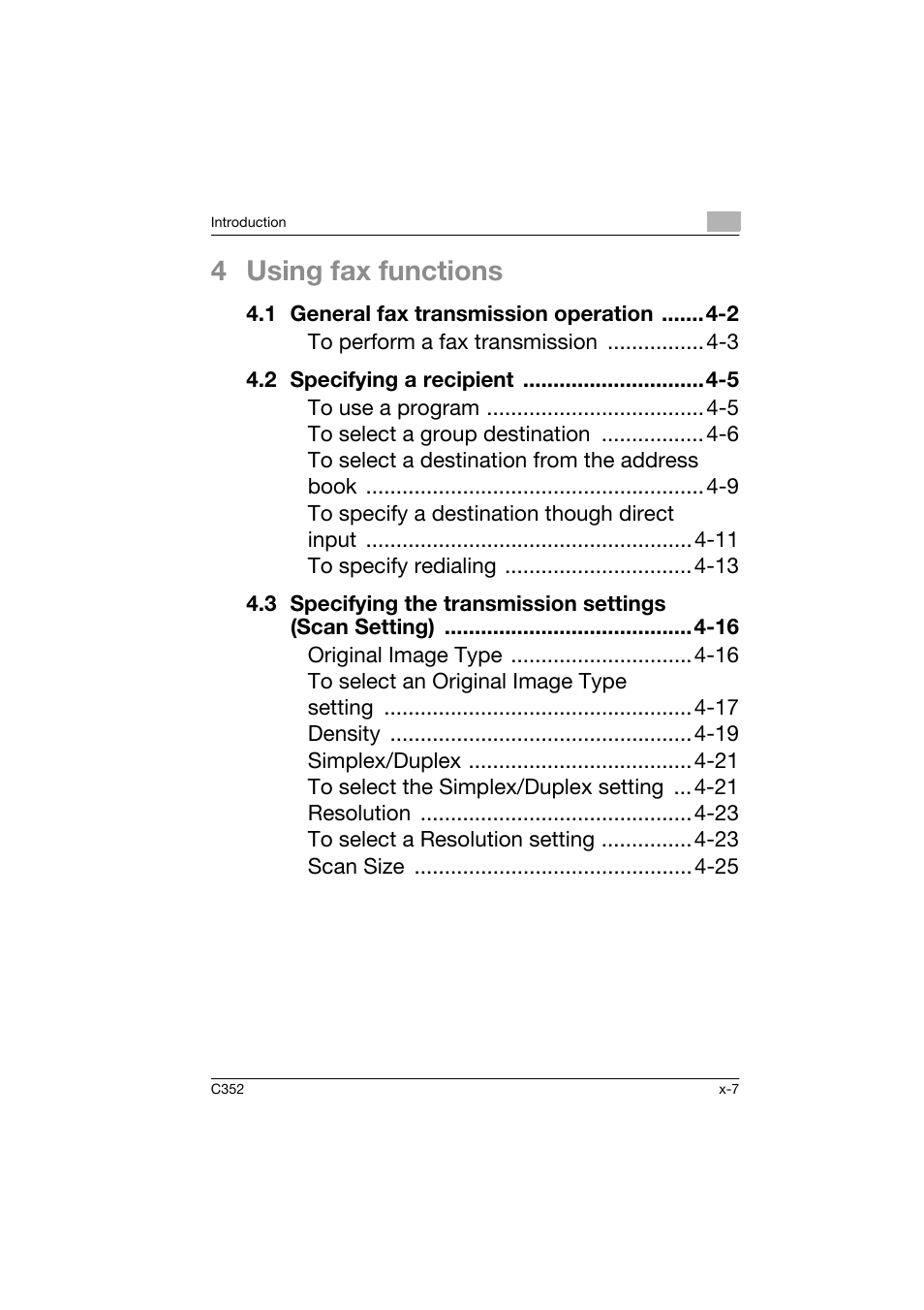 4 using fax functions | Konica Minolta bizhub C352 User Manual | Page 8 / 160