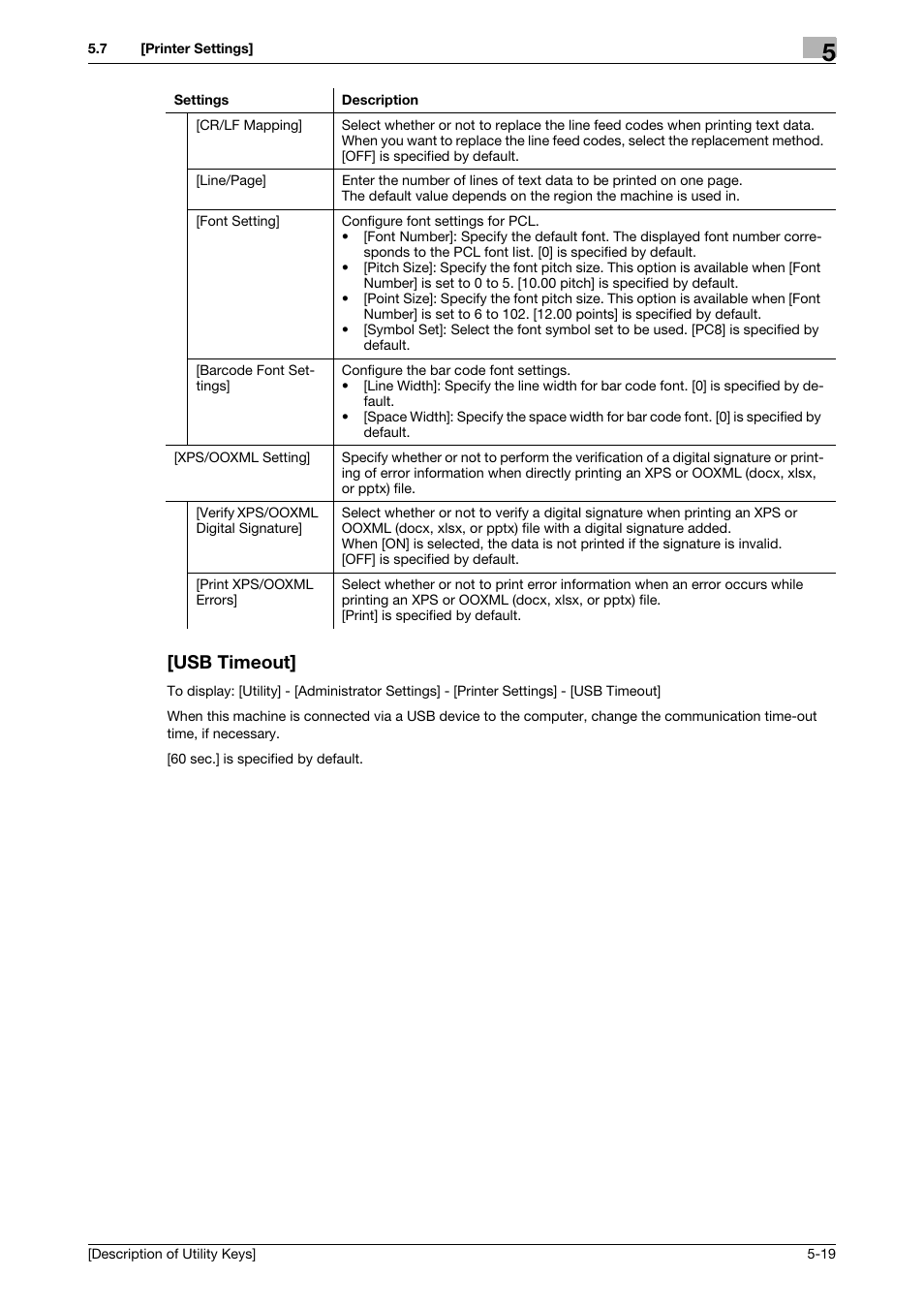 Usb timeout, Usb timeout] -19 | Konica Minolta bizhub 4050 User Manual | Page 48 / 65
