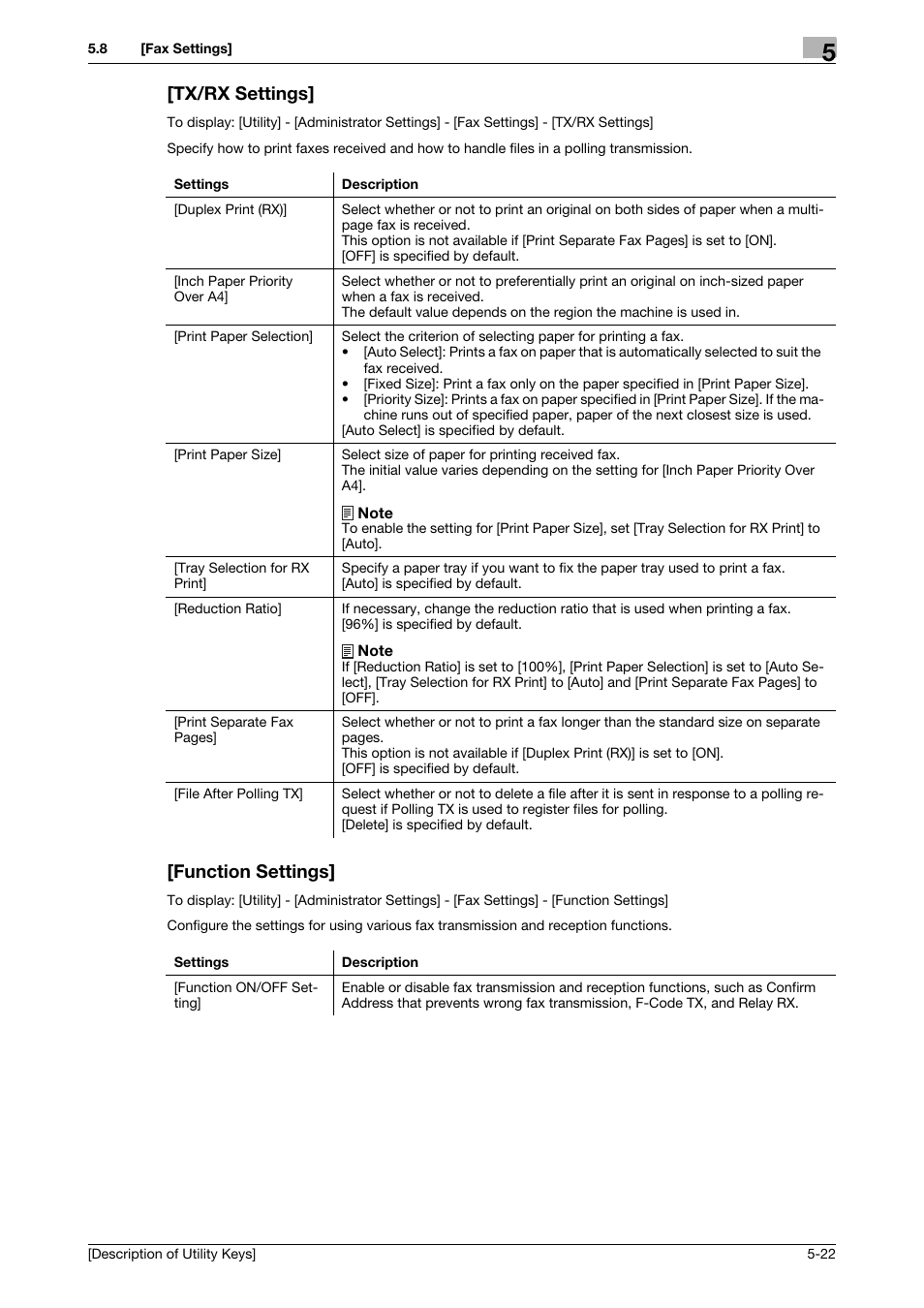 Tx/rx settings, Function settings, Tx/rx settings] -22 [function settings] -22 | Konica Minolta bizhub 4050 User Manual | Page 51 / 65