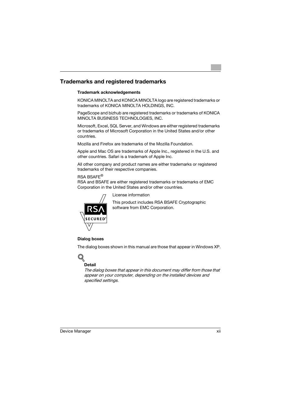 Trademarks and registered trademarks | Konica Minolta PageScope Net Care Device Manager User Manual | Page 13 / 331