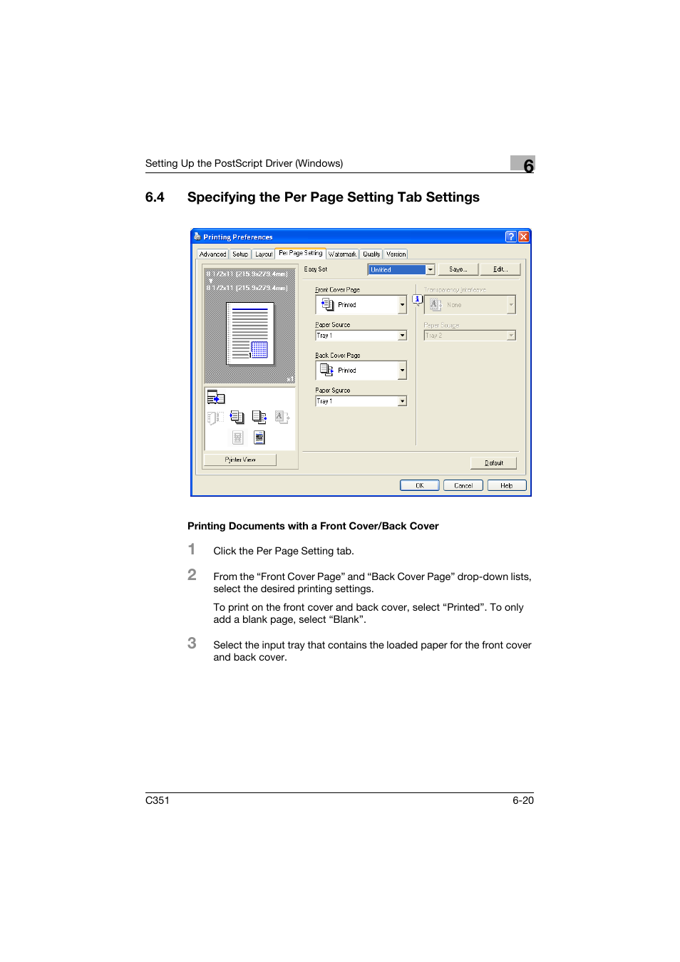 Printing documents with a front cover/back cover | Konica Minolta BIZHUB C351 User Manual | Page 181 / 380