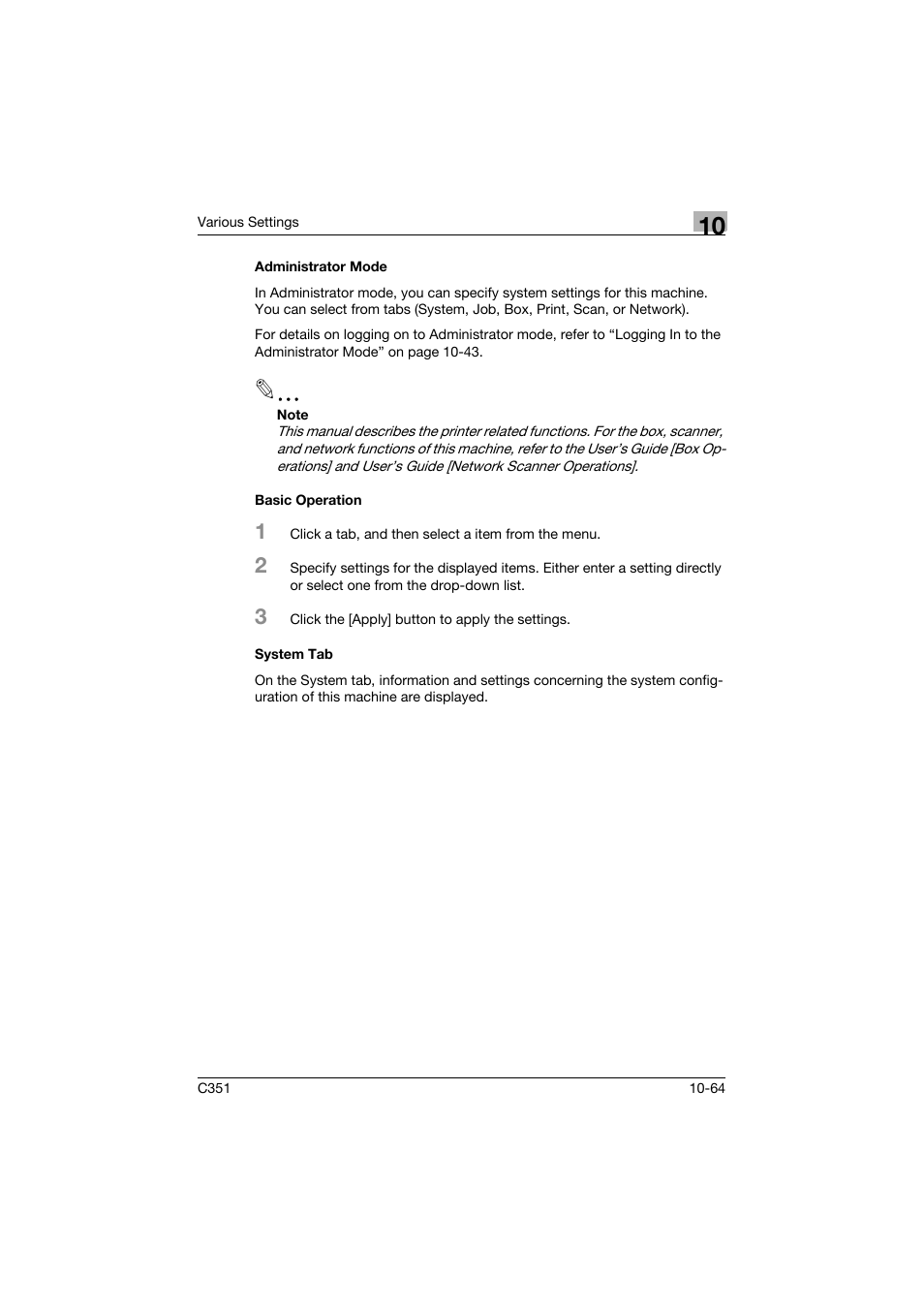 Administrator mode, Basic operation, System tab | Konica Minolta BIZHUB C351 User Manual | Page 297 / 380