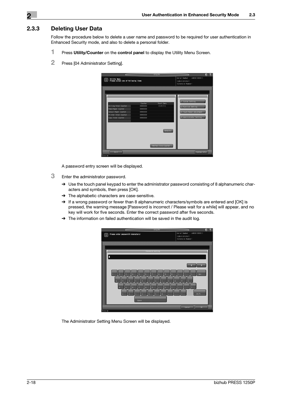3 deleting user data, Deleting user data -18 | Konica Minolta bizhub PRESS 1250P User Manual | Page 26 / 68