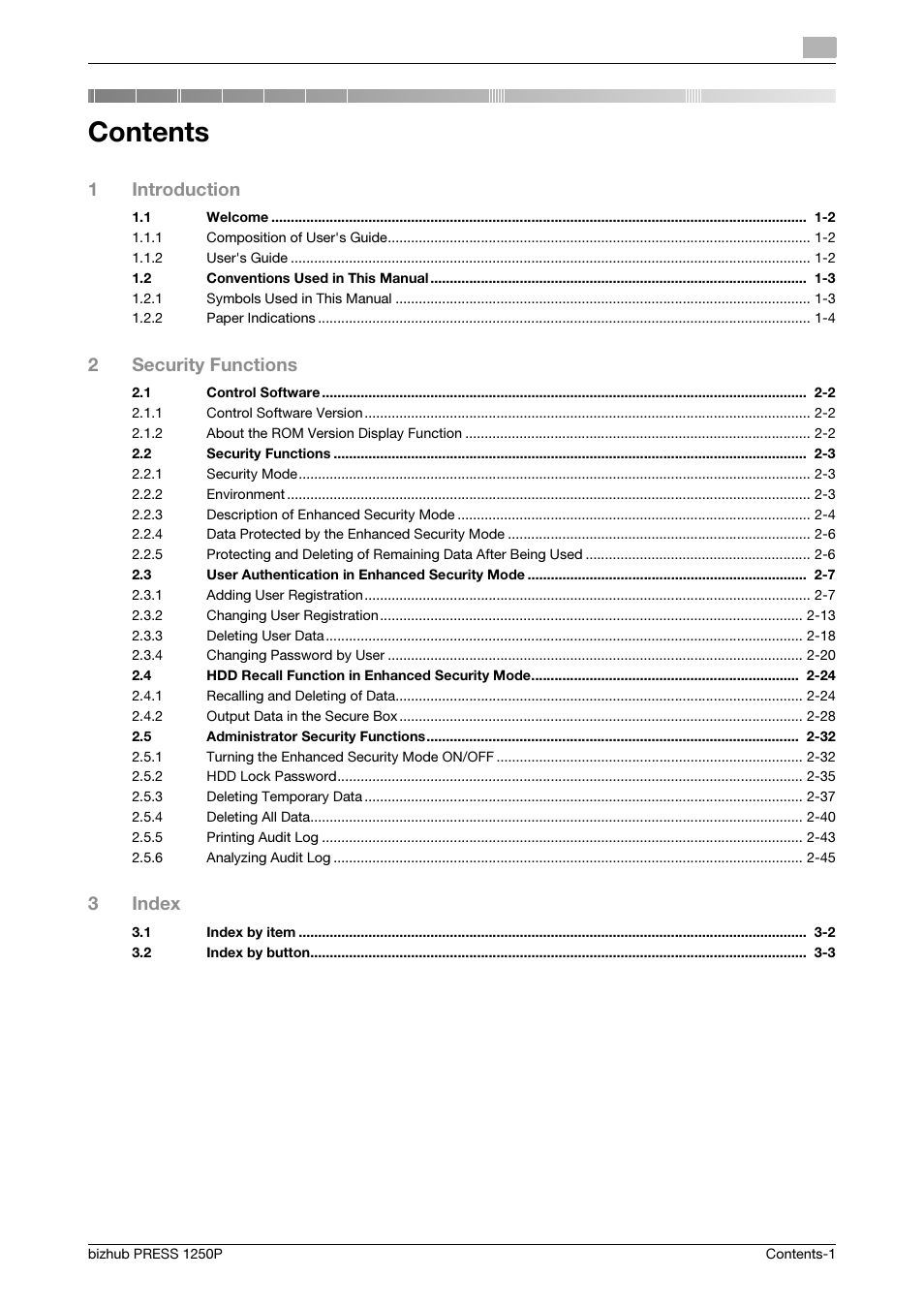 Konica Minolta bizhub PRESS 1250P User Manual | Page 3 / 68