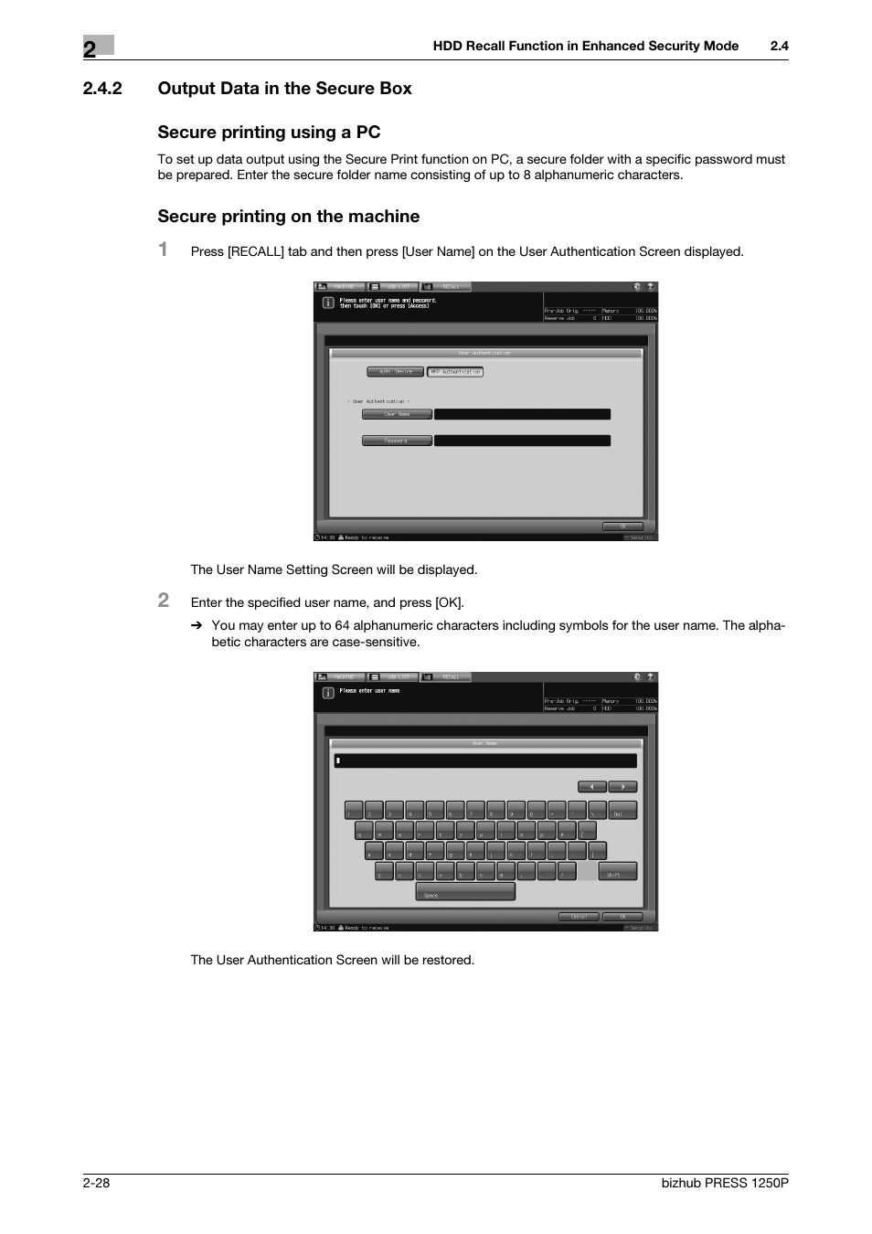 2 output data in the secure box, Output data in the secure box -28 | Konica Minolta bizhub PRESS 1250P User Manual | Page 36 / 68