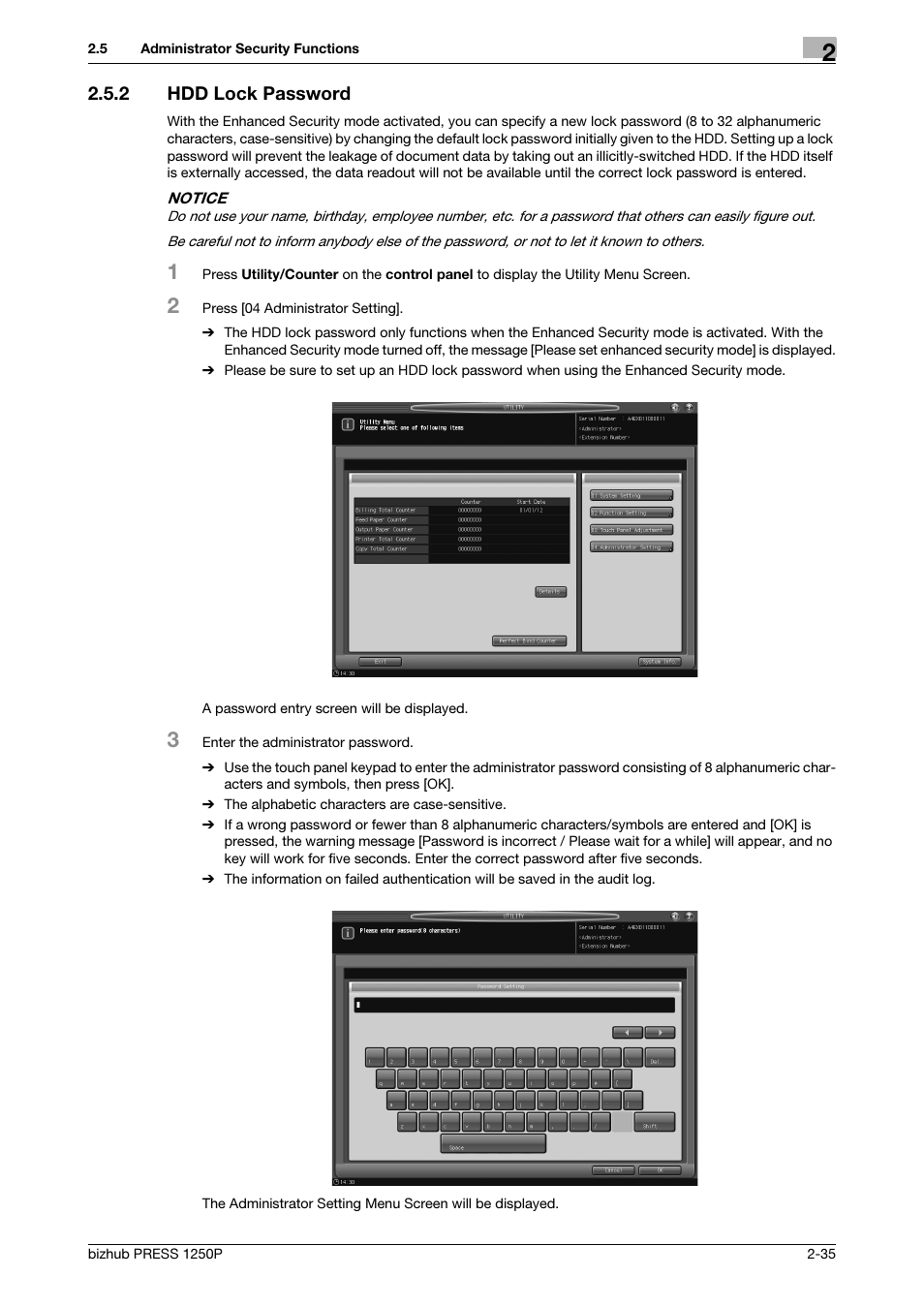 2 hdd lock password, Hdd lock password -35 | Konica Minolta bizhub PRESS 1250P User Manual | Page 43 / 68