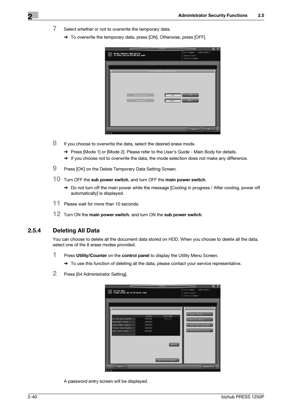 4 deleting all data, Deleting all data -40 | Konica Minolta bizhub PRESS 1250P User Manual | Page 48 / 68