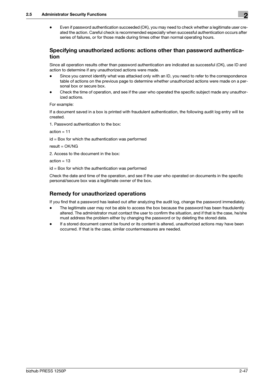 Remedy for unauthorized operations | Konica Minolta bizhub PRESS 1250P User Manual | Page 55 / 68