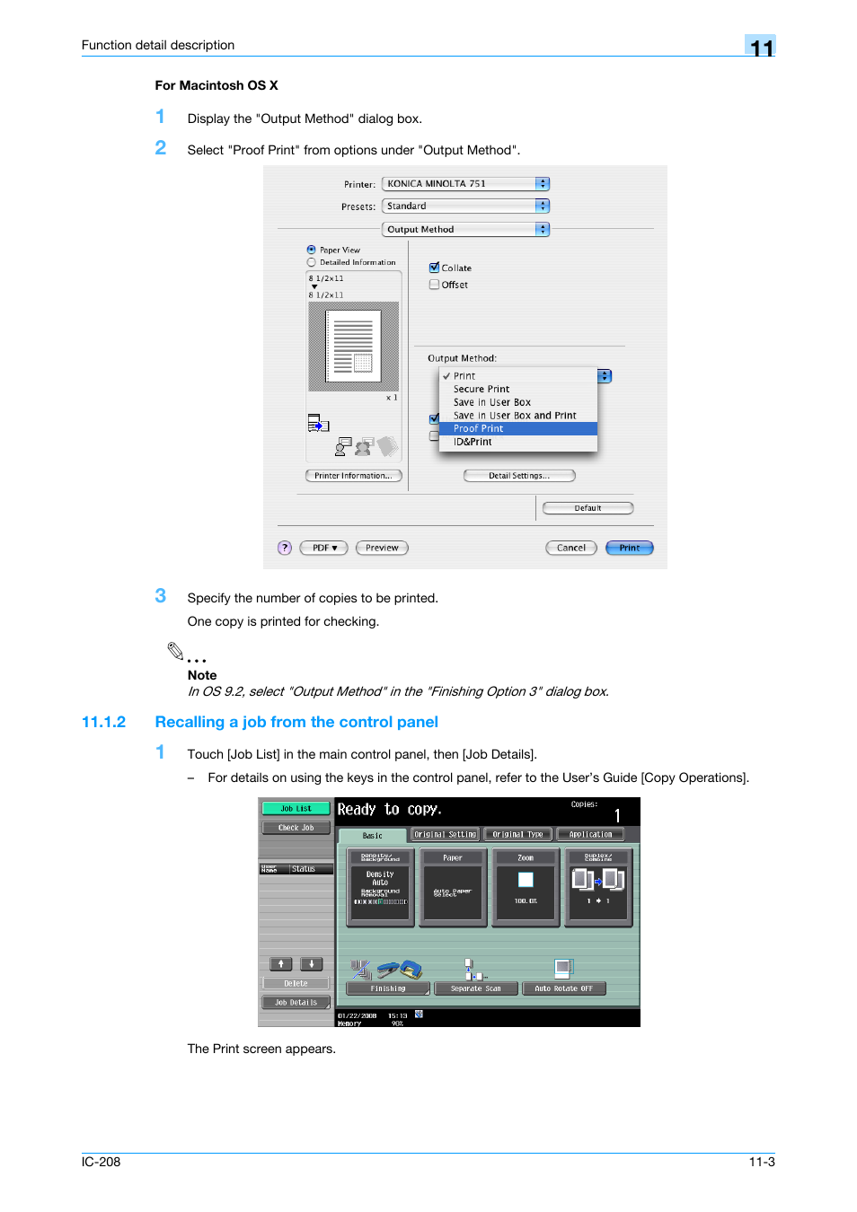 For macintosh os x, 2 recalling a job from the control panel, For macintosh os x -3 | Recalling a job from the control panel -3 | Konica Minolta bizhub 601 User Manual | Page 143 / 273