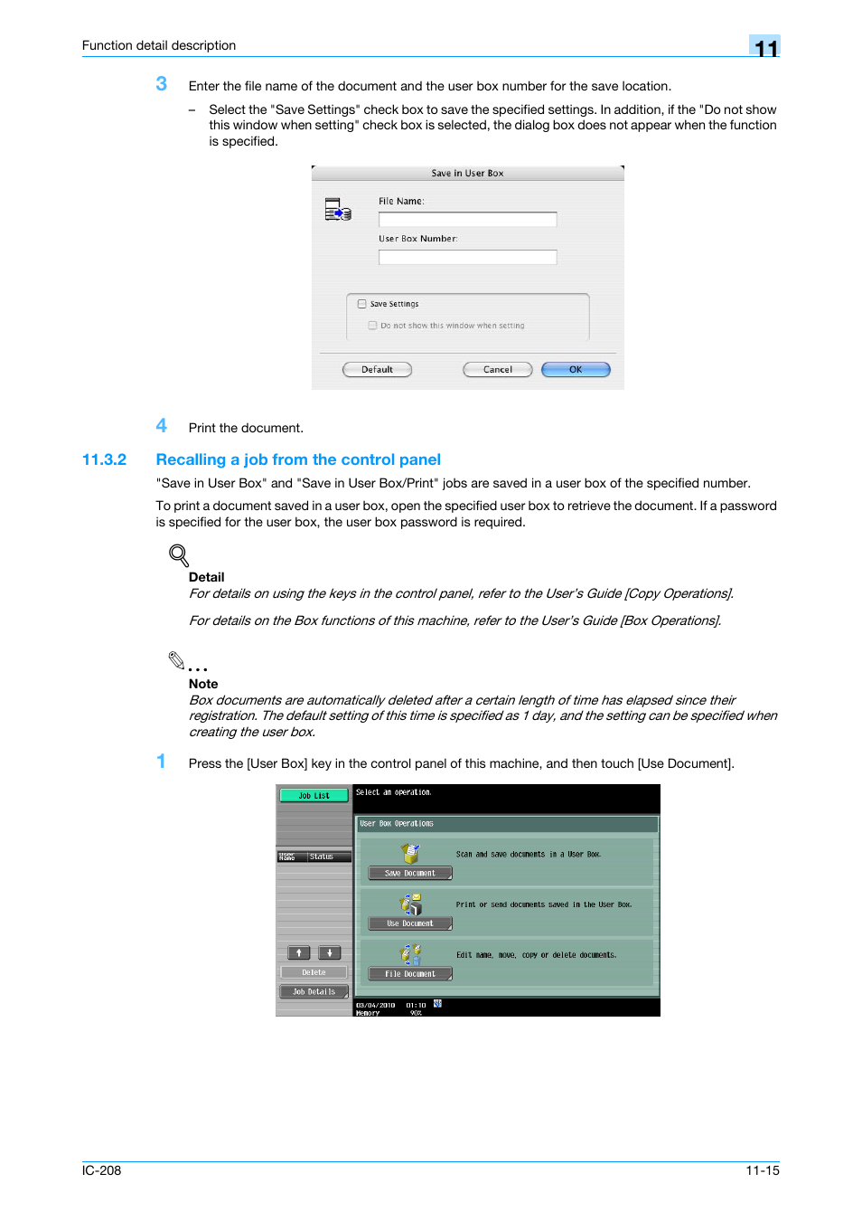 2 recalling a job from the control panel, Recalling a job from the control panel -15 | Konica Minolta bizhub 601 User Manual | Page 155 / 273