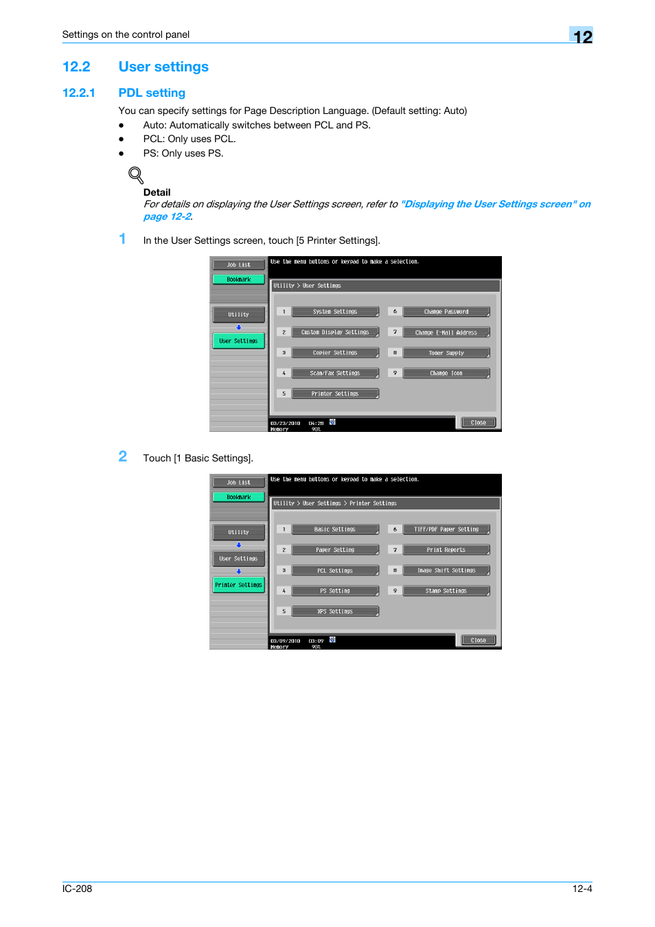 2 user settings, 1 pdl setting, User settings -4 | Pdl setting -4 | Konica Minolta bizhub 601 User Manual | Page 183 / 273