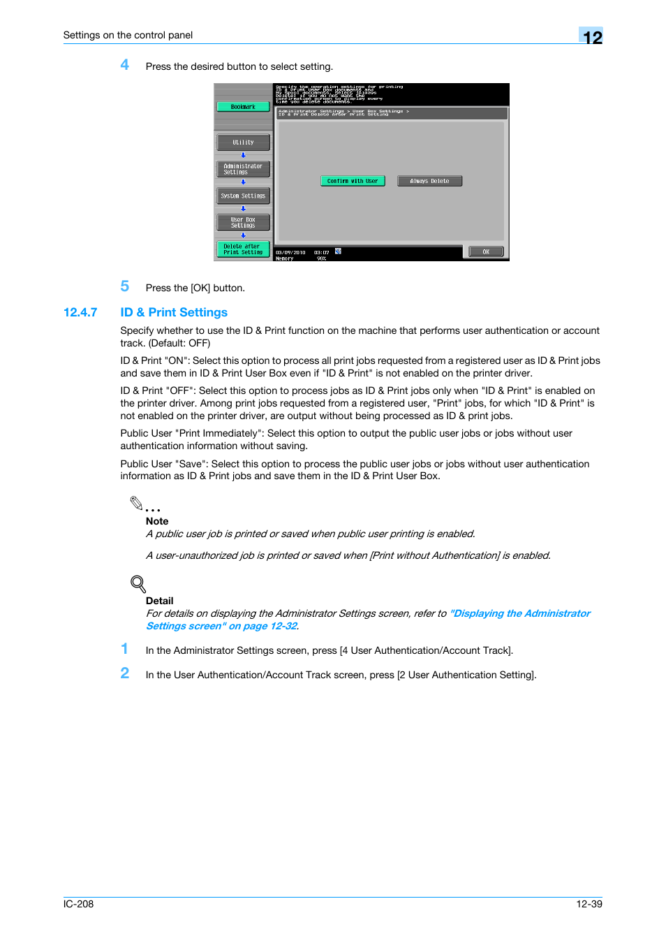 7 id & print settings, Id & print settings -39, R to | Konica Minolta bizhub 601 User Manual | Page 218 / 273
