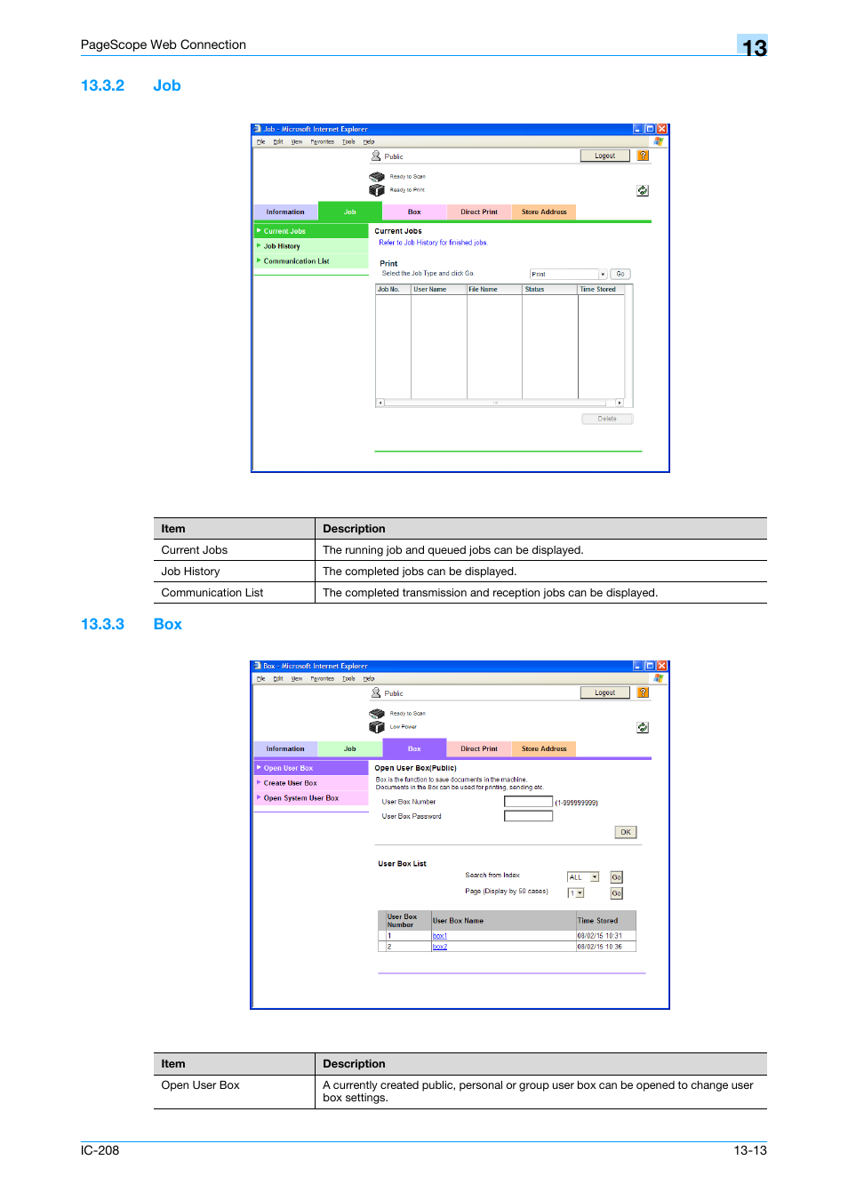 2 job, 3 box, Job -13 | Box -13 | Konica Minolta bizhub 601 User Manual | Page 240 / 273